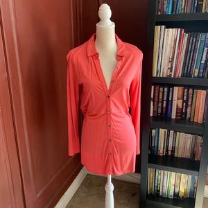 J. JILL, Pink Clove, Coral, Relaxed Button Down, Long Blouse